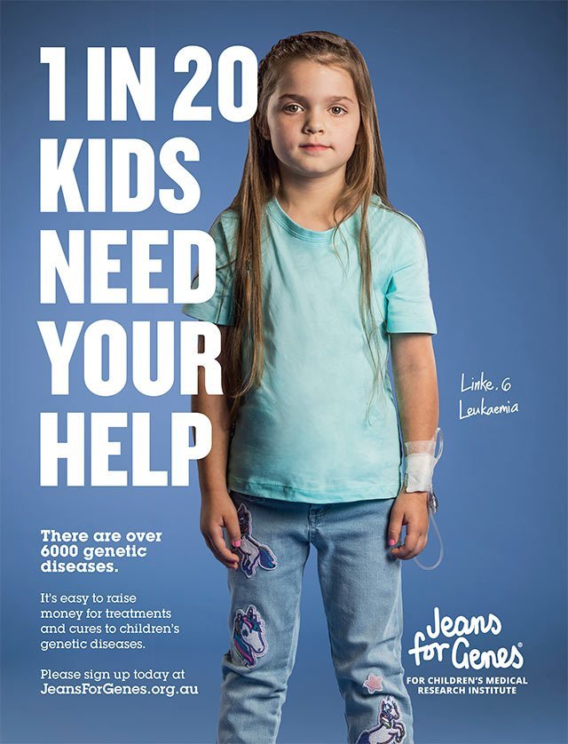 6 year old girl with leukaemia advertising jeans for genes day